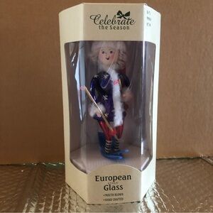 1998 Hand Crafted Mouth Blown Girl Skier European Style Christmas Ornament